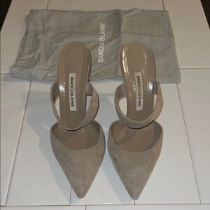 Manolo Blahnik Taupe Suede Pointed Heels